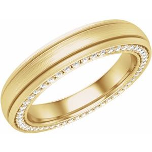 14K Gold 1/2 CTW Natural Diamond Grooved Band with Satin Finish