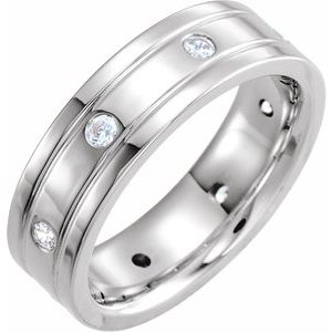 14K Gold 1/2 CTW Natural Diamond Double Grooved Band