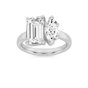 14K White Gold 3.1ctw Lab Diamond Emerald Marquise Ring