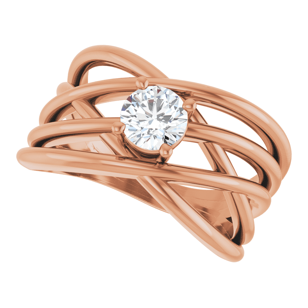 14K Gold 1/2 CT Natural Diamond Criss-Cross Ring