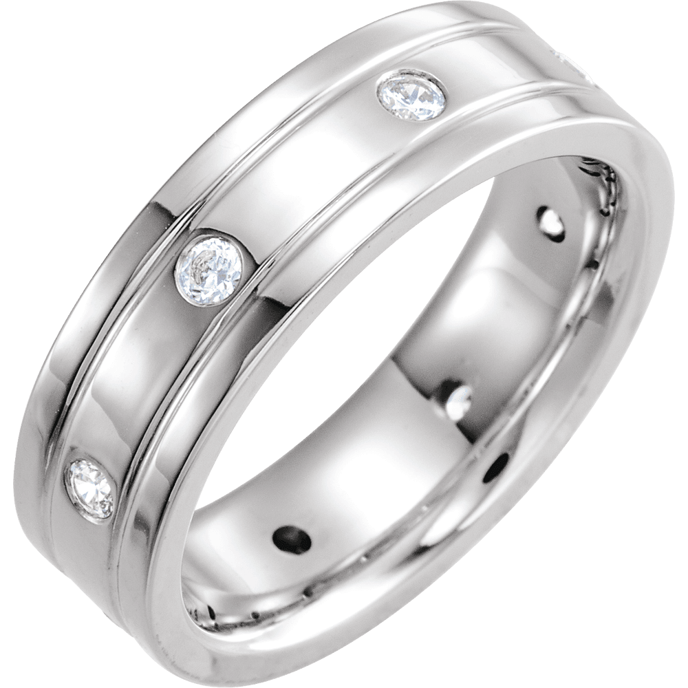 14K Gold 1/2 CTW Natural Diamond Double Grooved Band