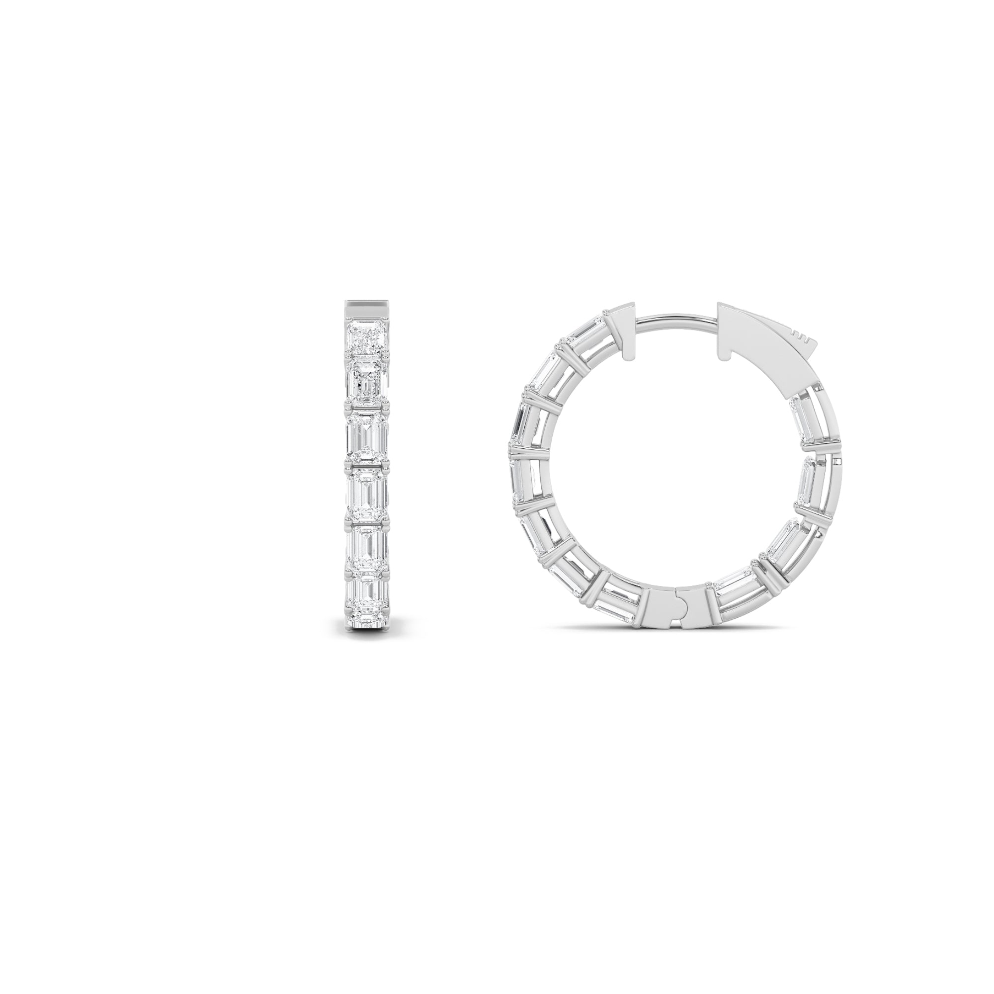 14K White Gold 4ctw Lab Diamond Emerald Stud Earrings