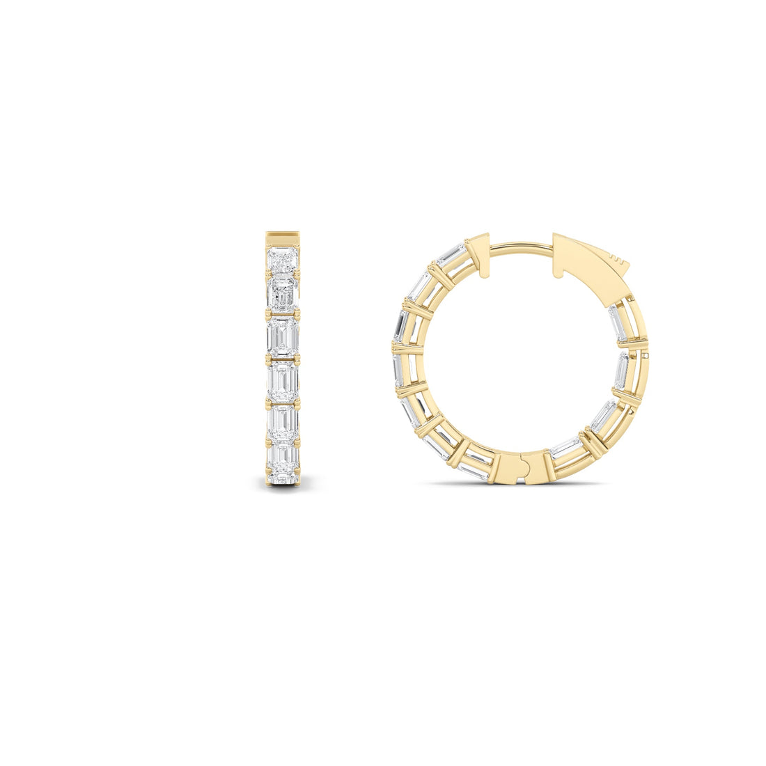 14K Yellow Gold 4ctw Lab Diamond Emerald Earrings