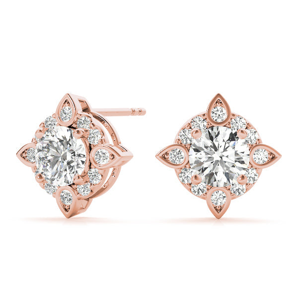 14K Rose Gold 5/8 ct tw Halo Diamond Earring