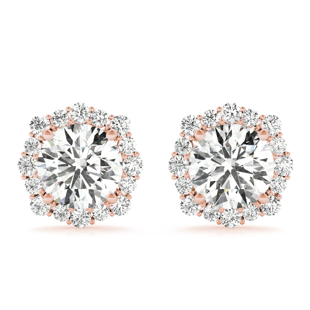 14K Rose Gold 1 1/5 ct tw Halo Diamond Earring