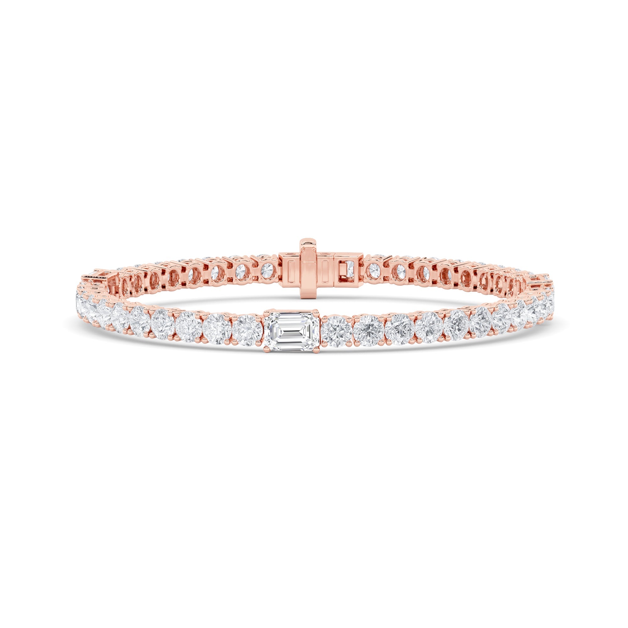 14K Rose Gold Lab Diamond Emerald Bracelet 10.05ctw