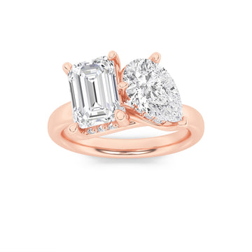 14K Rose Gold 3.1ctw Lab Diamond Emerald Pear Ring