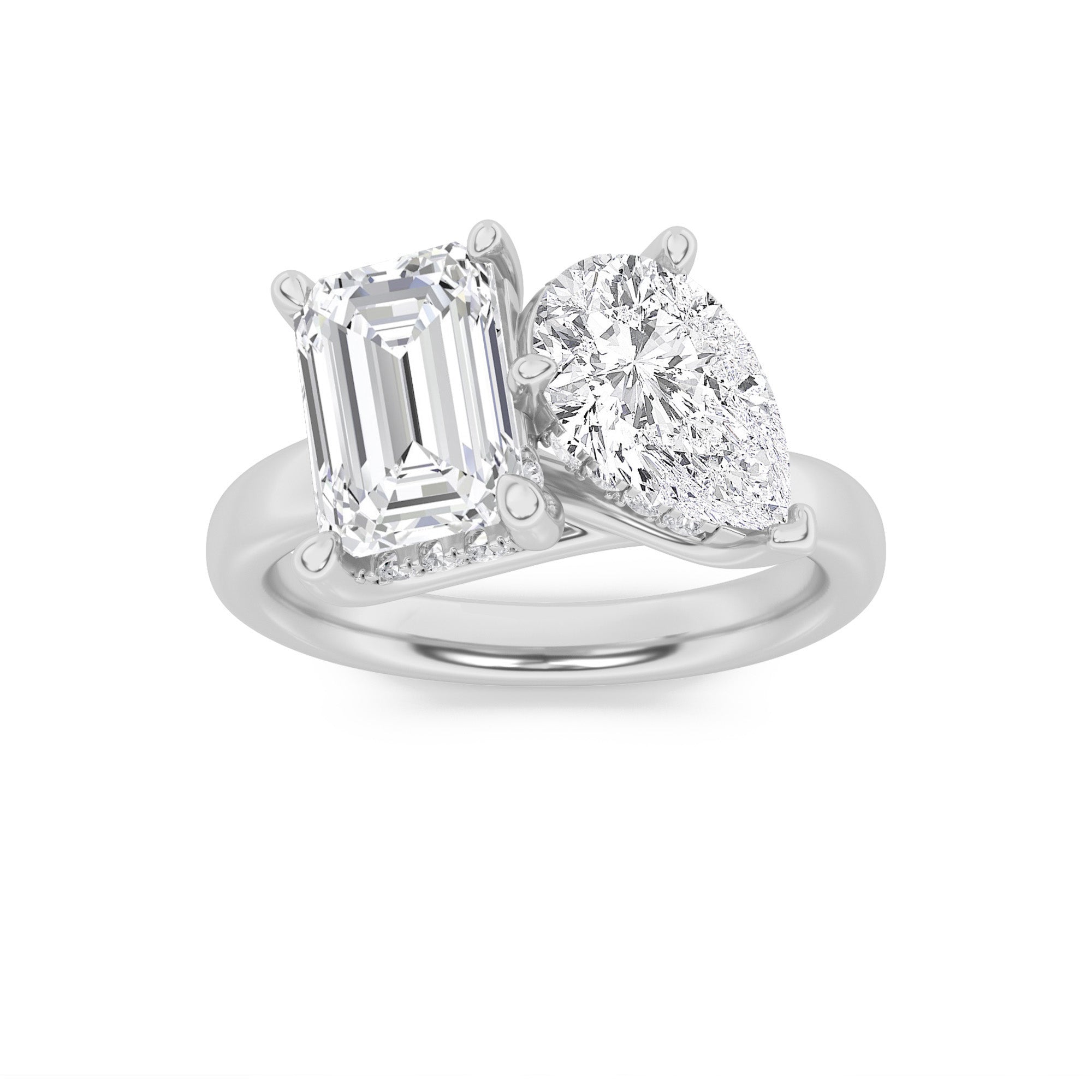 14K White Gold 3.1ctw Lab Diamond Emerald Pear Ring