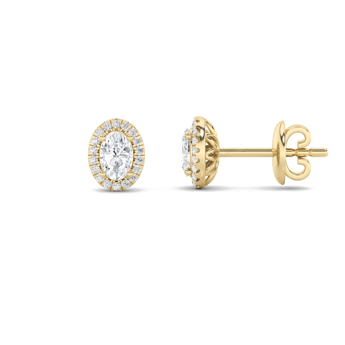 14K Yellow Gold 1ctw Lab Diamond Oval Stud Earrings