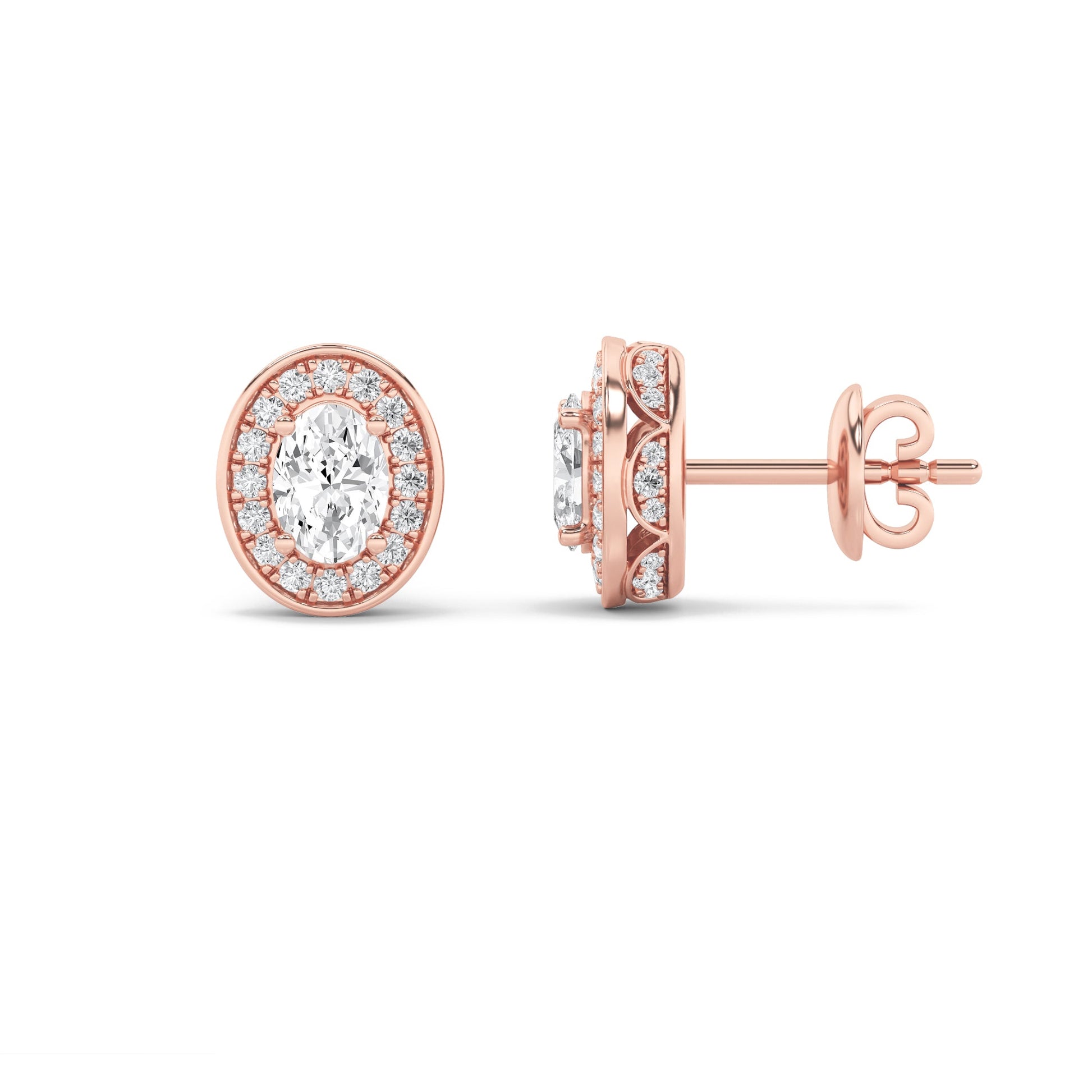 14K Rose Gold 1.2ctw Oval Lab Diamond Stud Earrings