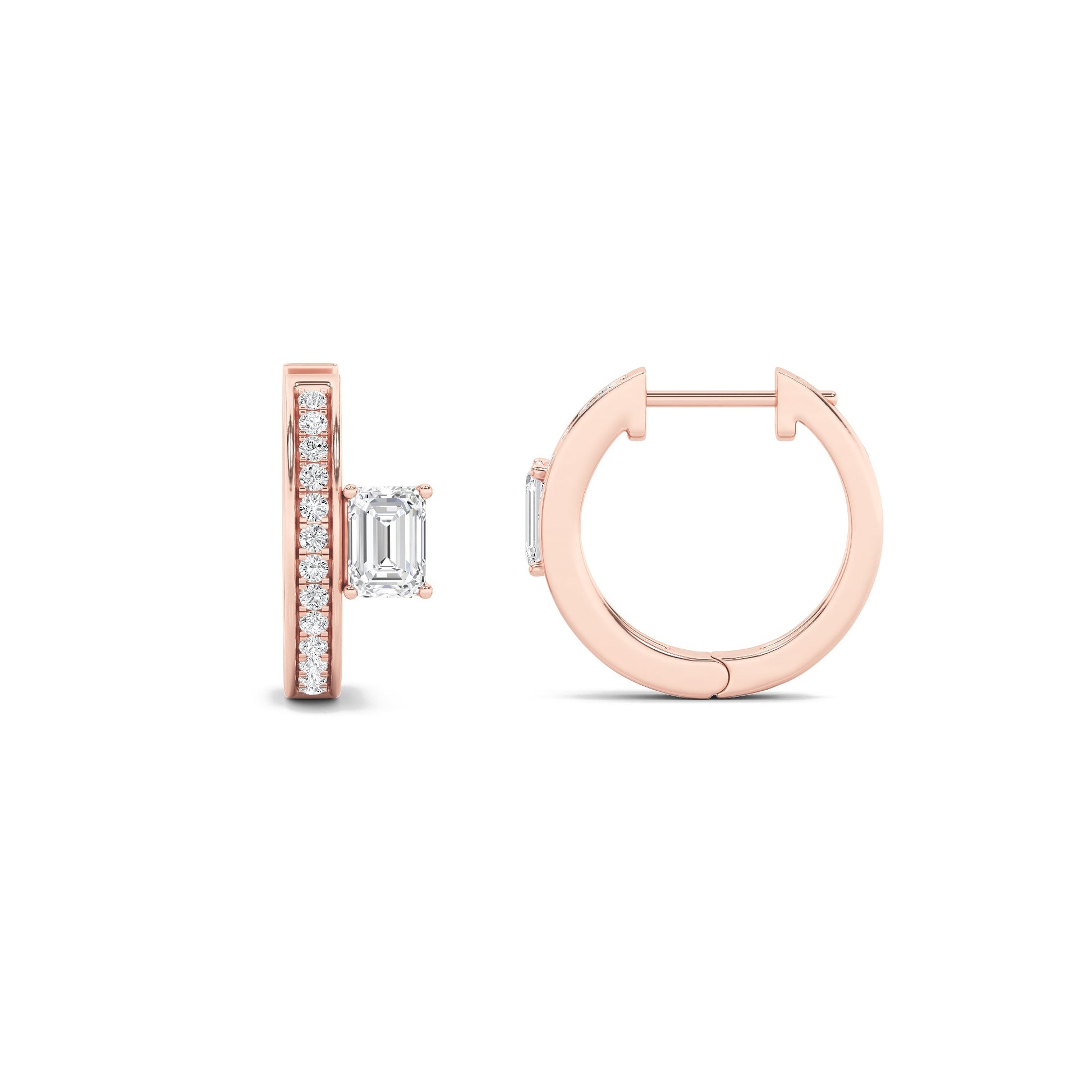 14K Rose Gold 1.3ctw Lab Diamond Emerald Stud Earrings