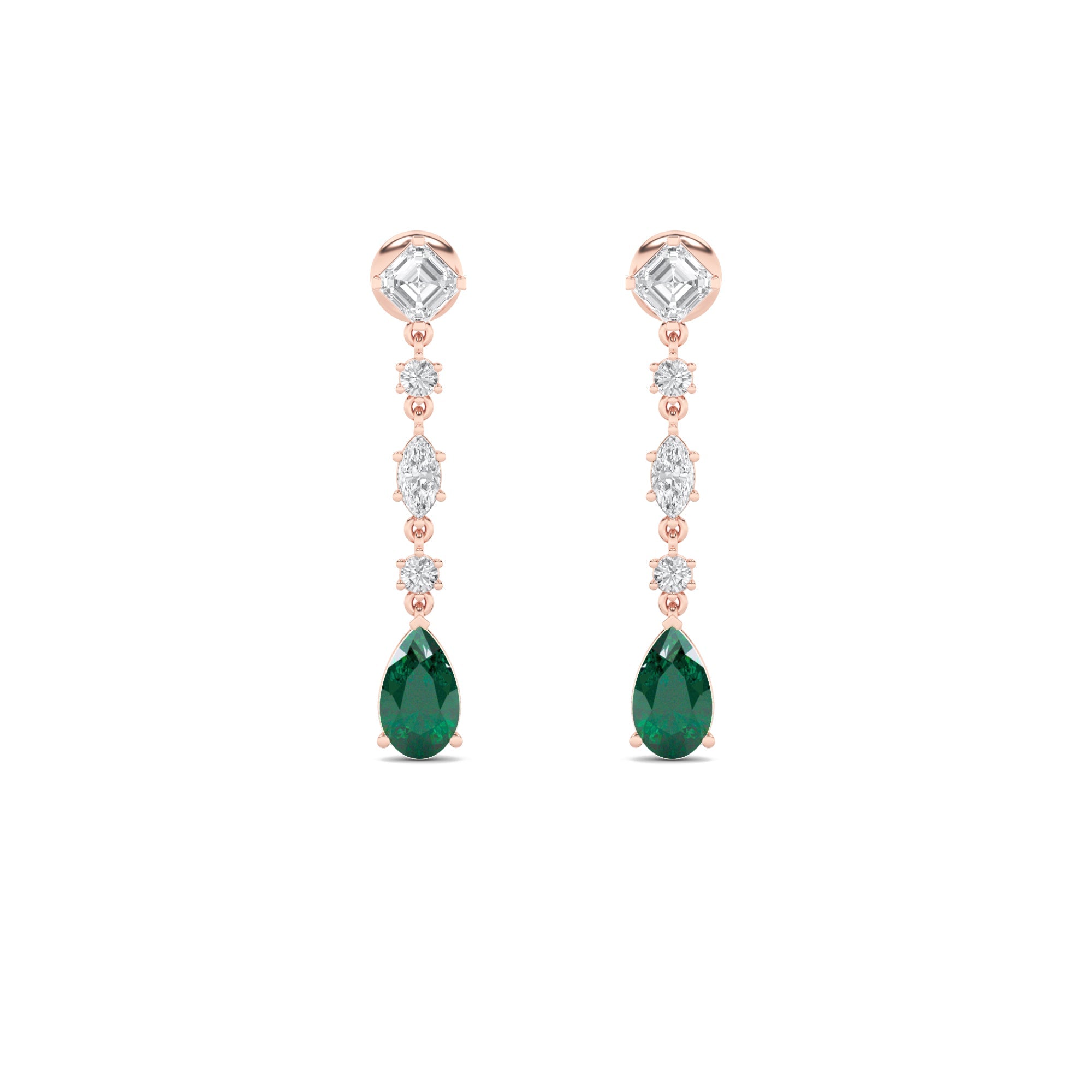14K Rose Gold Lab Diamond Pear Asscher Earrings 7.43ctw