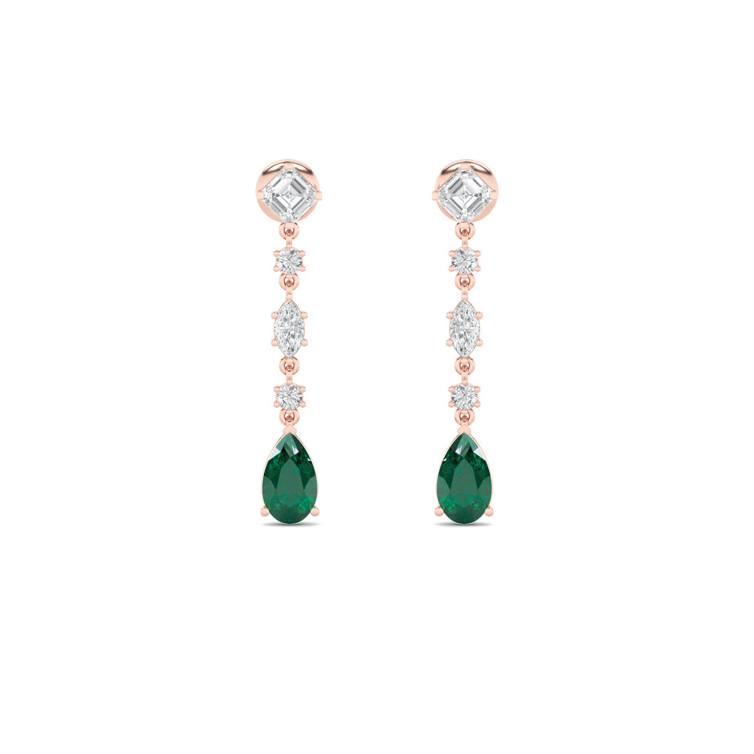 14K Rose Gold Lab Diamond Pear Asscher Earrings 7.43ctw
