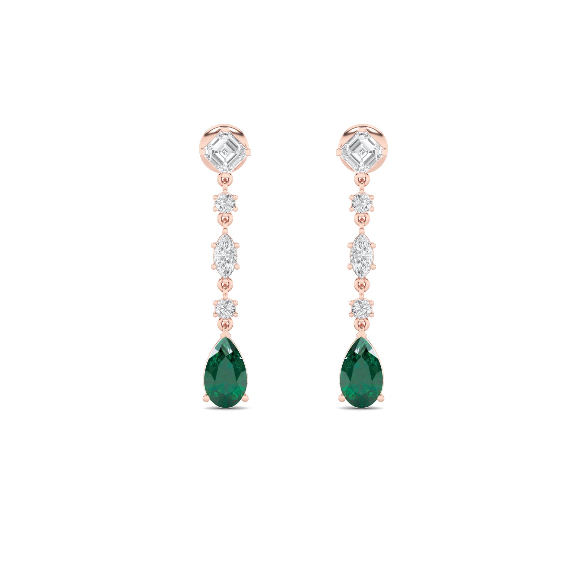 14K Rose Gold Lab Diamond Pear Asscher Earrings 7.43ctw