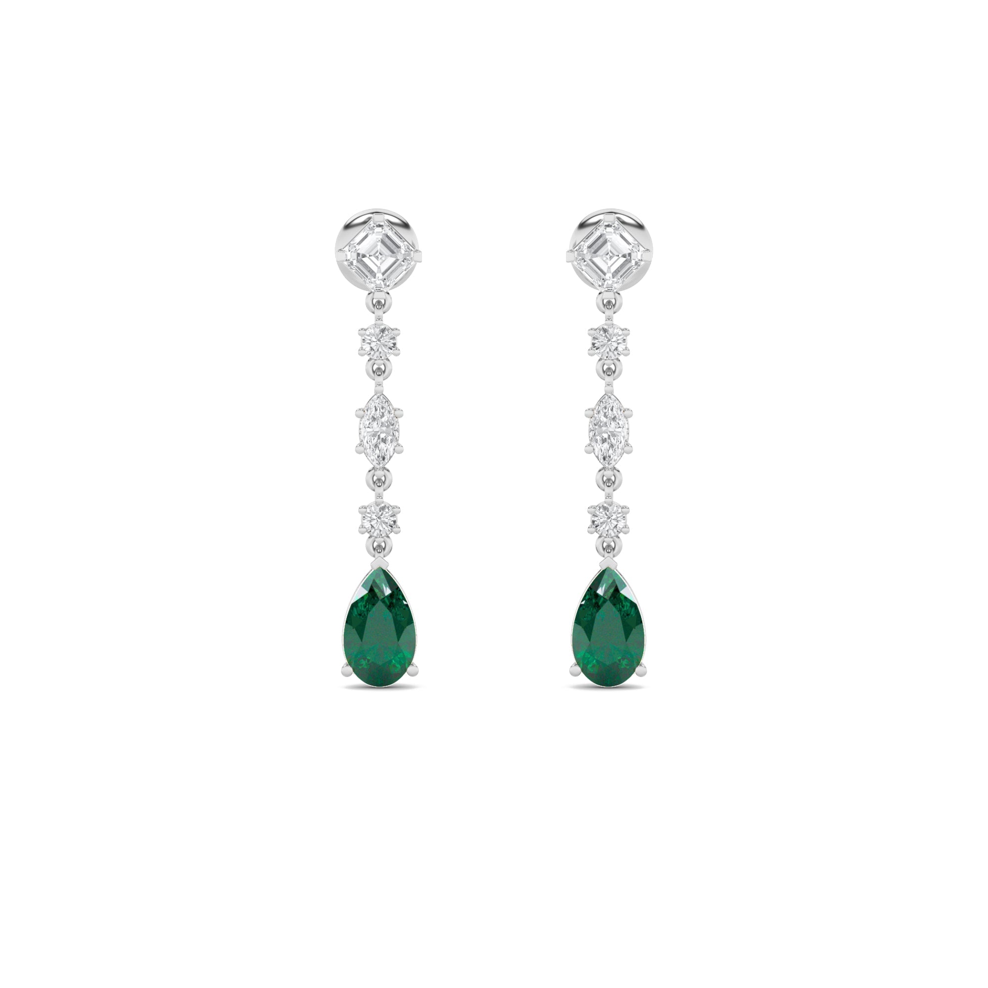 14K White Gold 8ctw Blue Lab Diamond Pear Asscher Earrings
