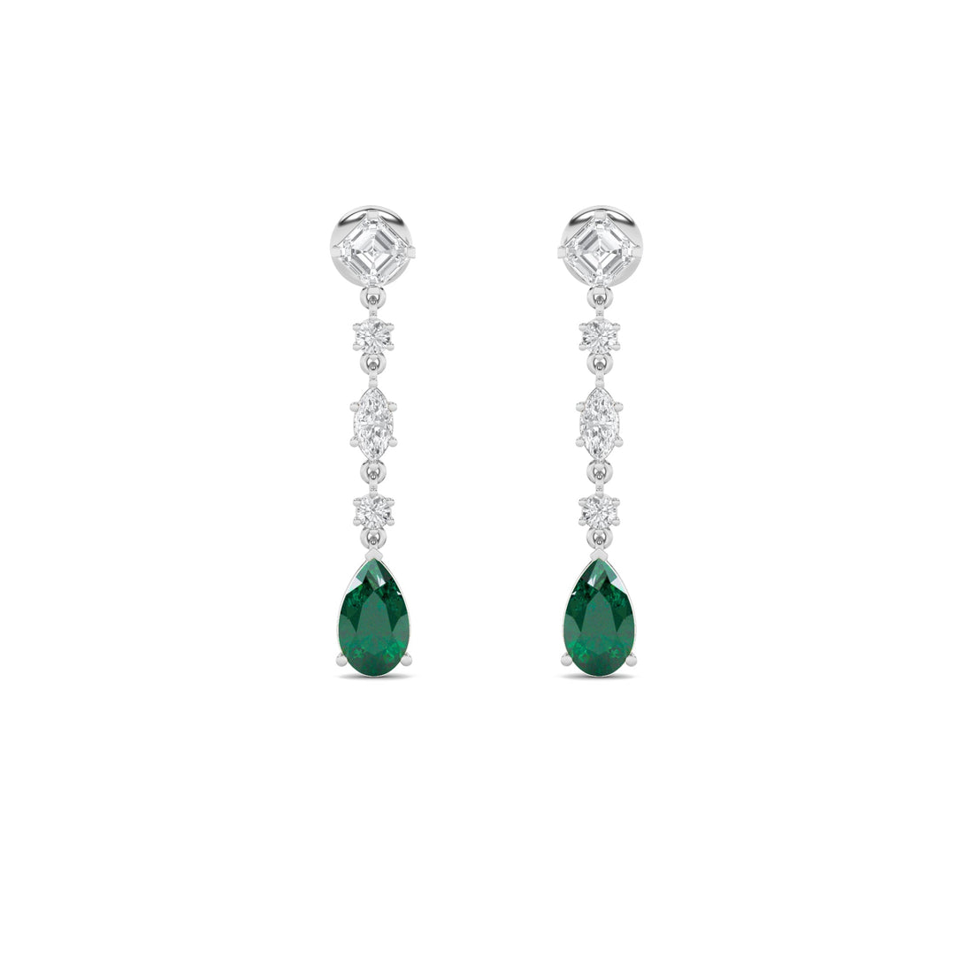 14K White Gold 8ctw Blue Lab Diamond Pear Asscher Earrings
